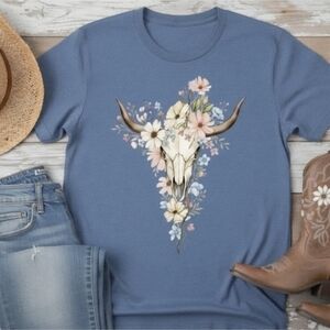 Floral Longhorn Skull Tee • Boho Western Cowgirl Graphic Shirt • Country Rodeo